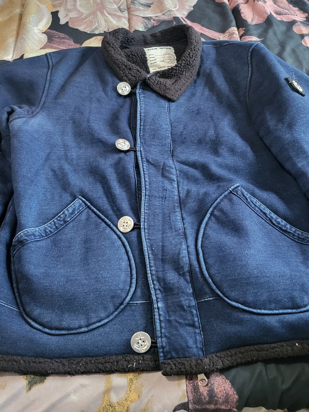 Men's Navy Military-Style Sherpa Collar Jacket